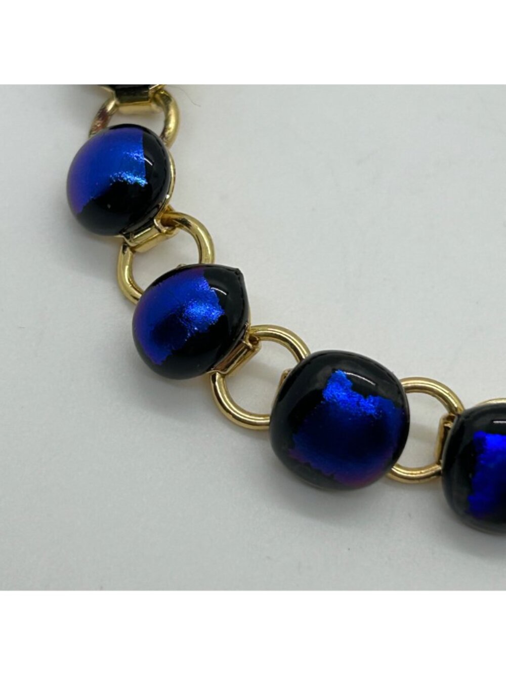 Vintage Gold-Tone Bracelet With Iridescent Dichroic Glass Beads Blue Purple - Picture 3 of 16